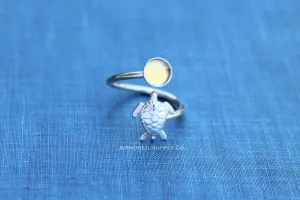 6mm Silver Sea Turtle Wrap Bypass Adjustable Bezel Ring blank