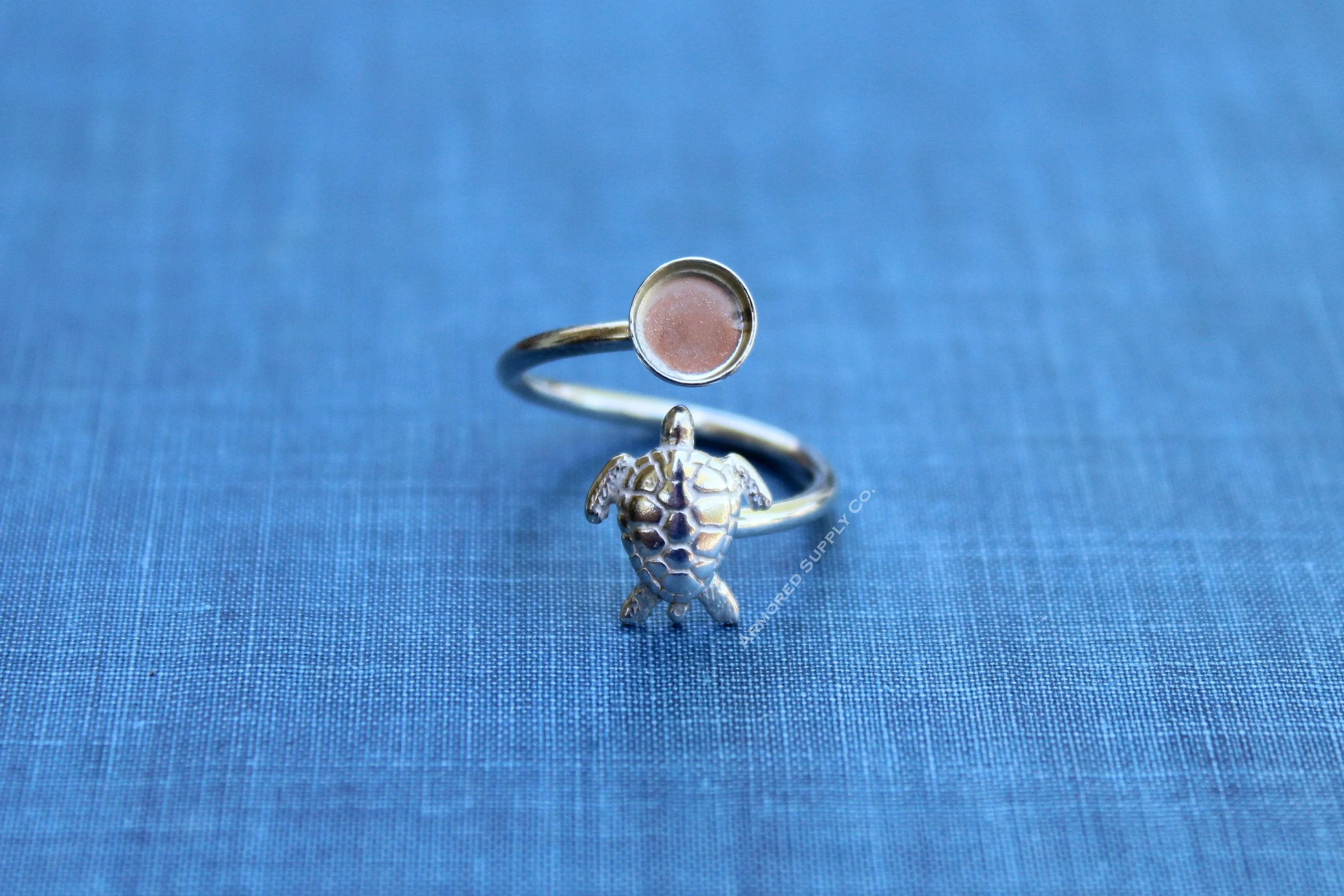 6mm Silver Sea Turtle Wrap Bypass Adjustable Bezel Ring blank