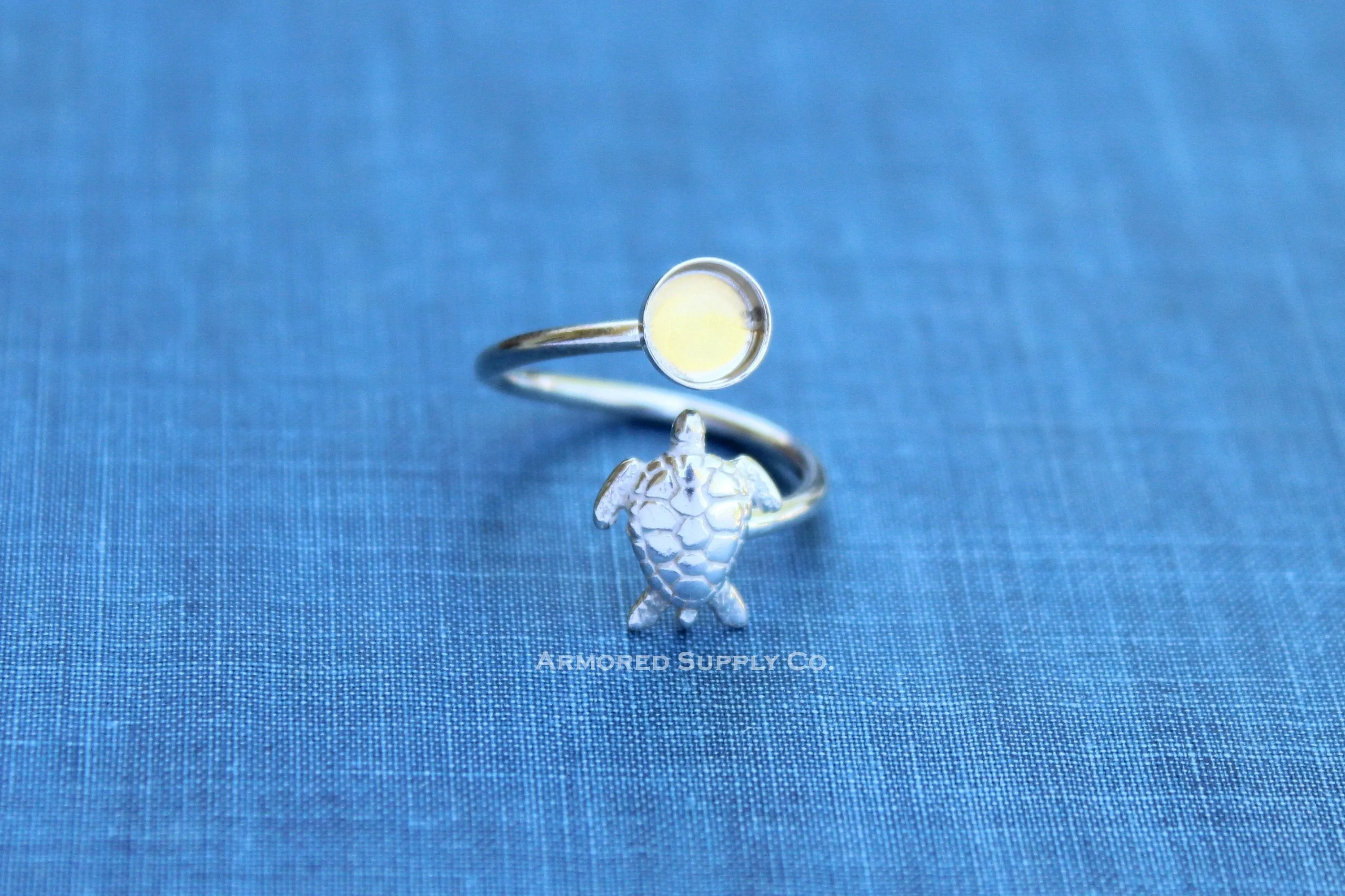 6mm Silver Sea Turtle Wrap Bypass Adjustable Bezel Ring blank