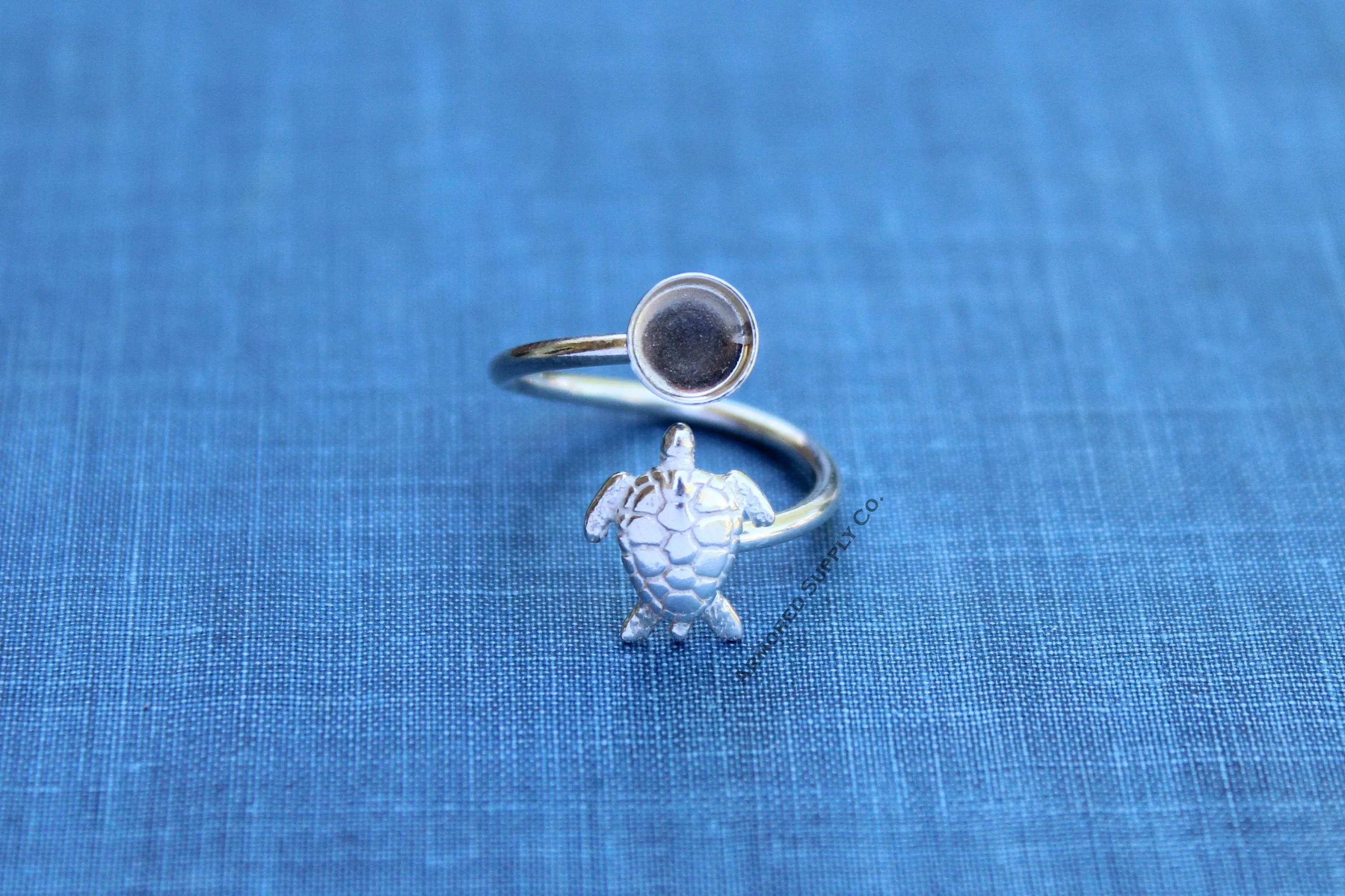 6mm Silver Sea Turtle Wrap Bypass Adjustable Bezel Ring blank