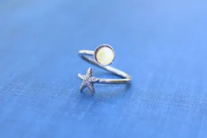 8mm Bezel Silver Starfish Wrap Bypass Adjustable Ring blank