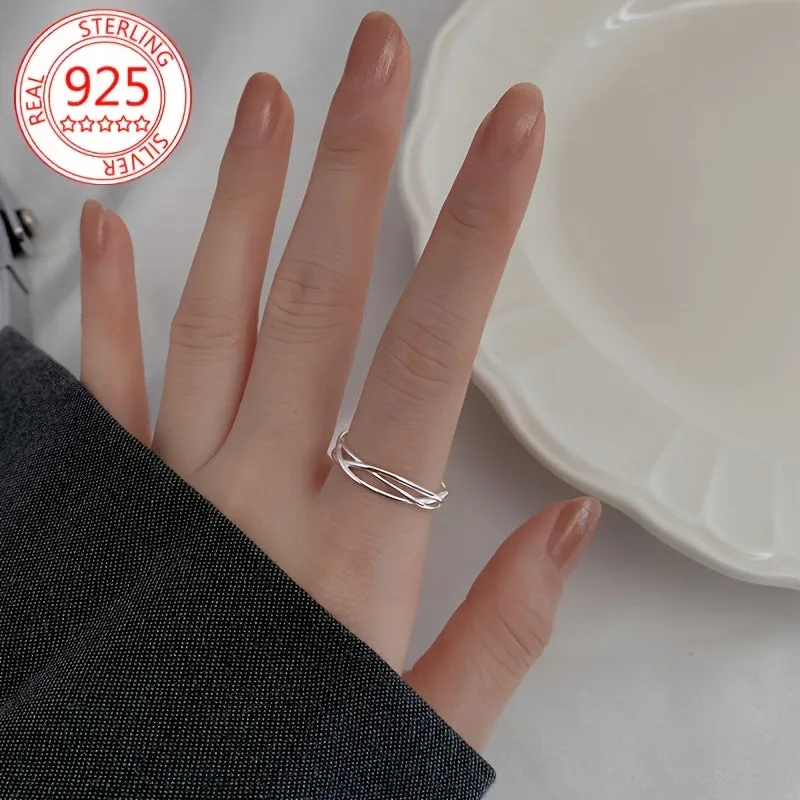 925 Silver Cuff Ring for Women Adjustable Geometric Style 1 3g