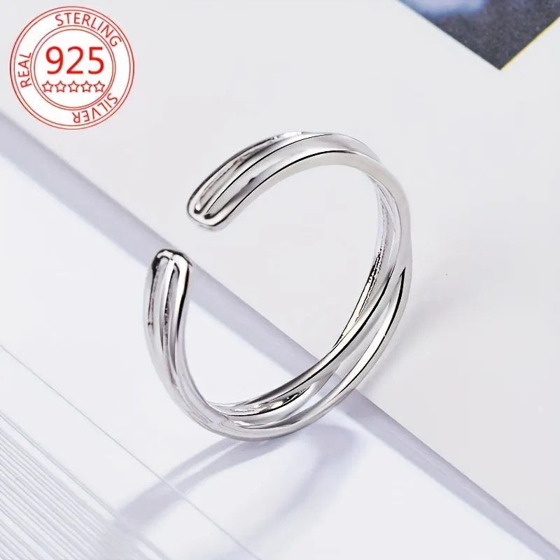 925 Silver Cuff Ring for Women Adjustable Geometric Style 1 3g