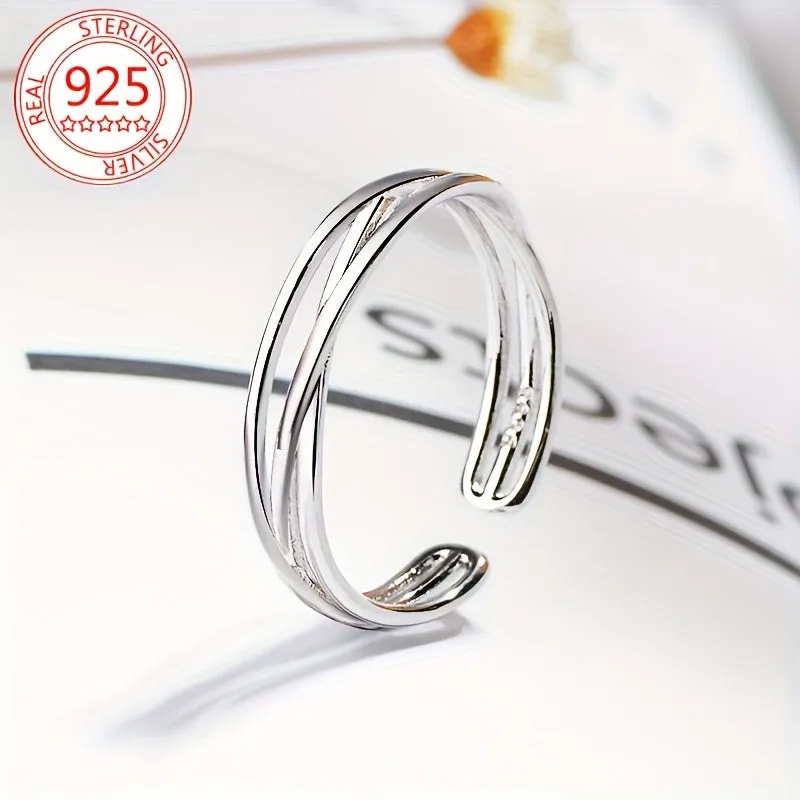 925 Silver Cuff Ring for Women Adjustable Geometric Style 1 3g