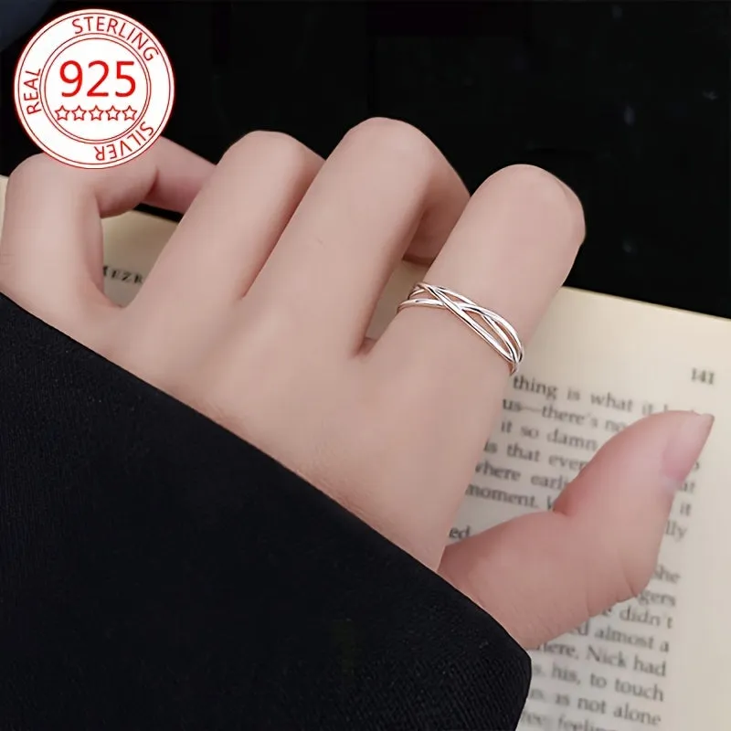 925 Silver Cuff Ring for Women Adjustable Geometric Style 1 3g