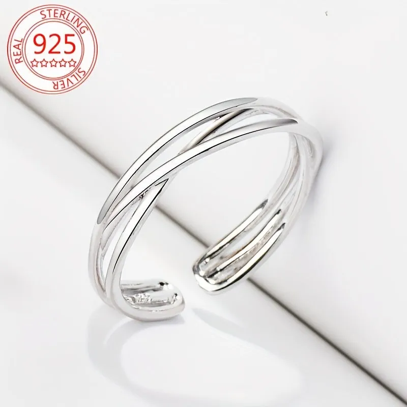 925 Silver Cuff Ring for Women Adjustable Geometric Style 1 3g