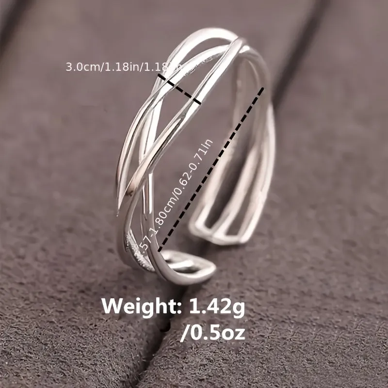 925 Silver Cuff Ring for Women Adjustable Geometric Style 1 3g