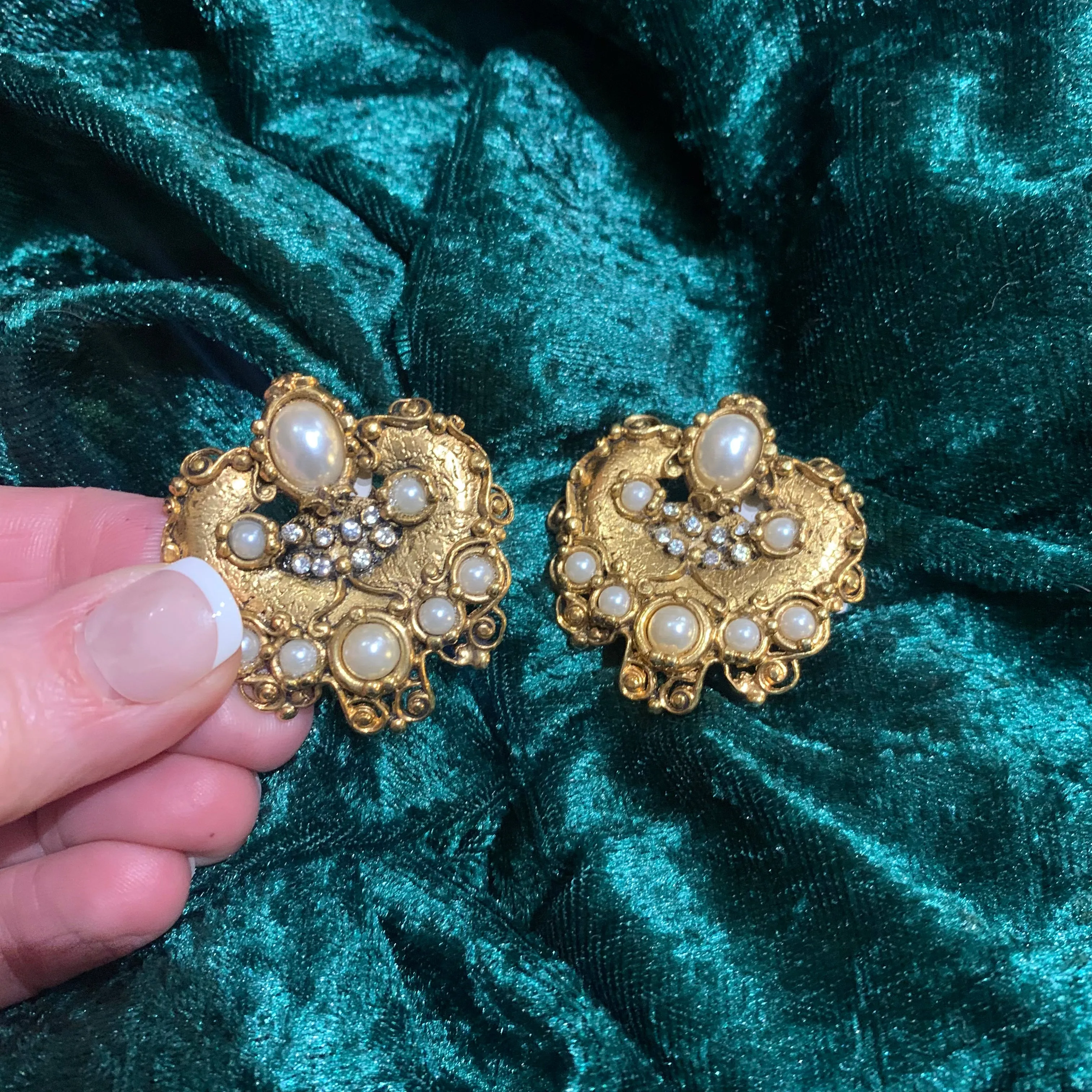 Abbey Road Gold, Pearl and Crystal Statement Clip On Earrings