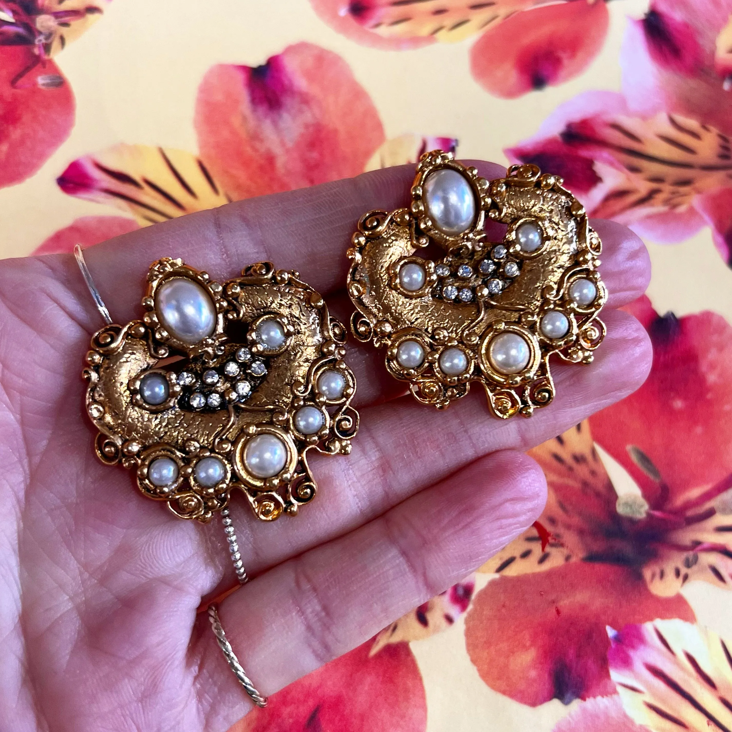 Abbey Road Gold, Pearl and Crystal Statement Clip On Earrings