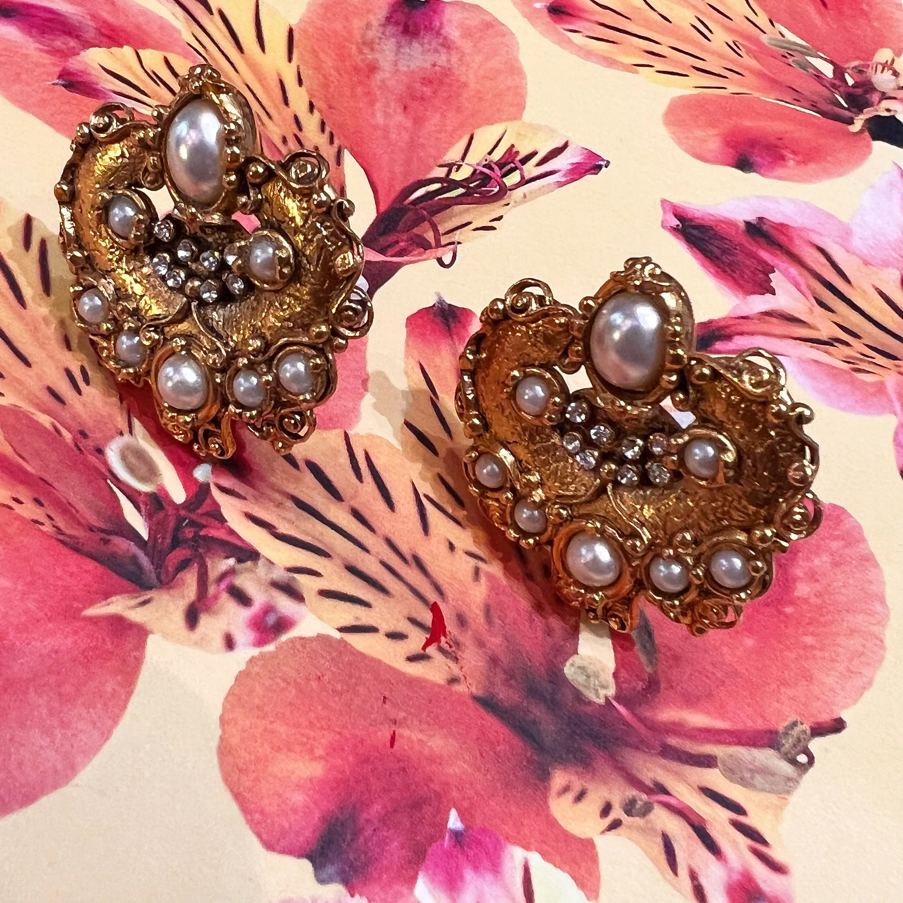 Abbey Road Gold, Pearl and Crystal Statement Clip On Earrings