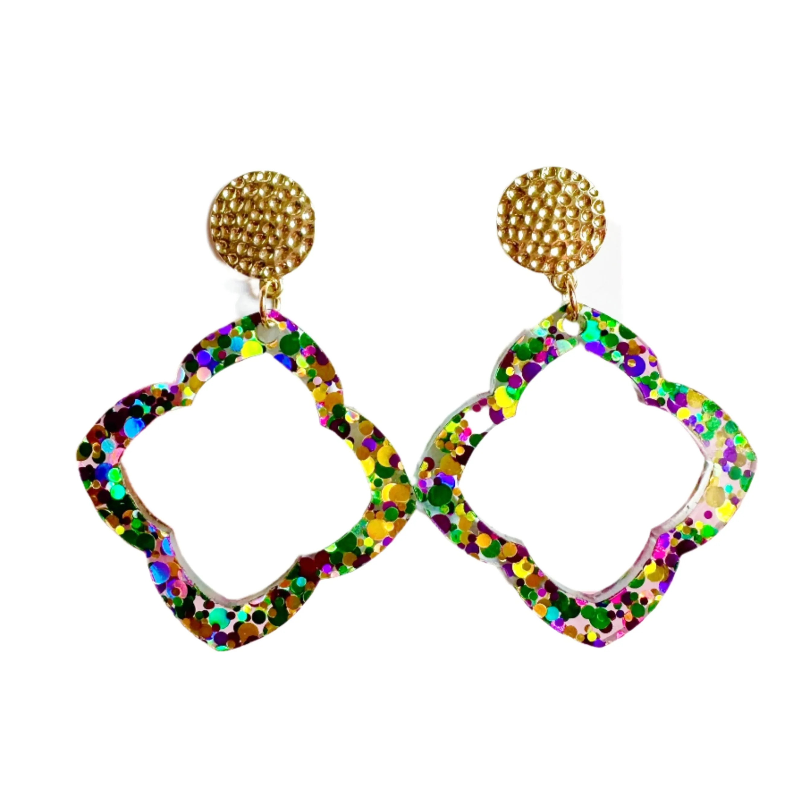 Acrylic Mardi Gras Statement Earrings