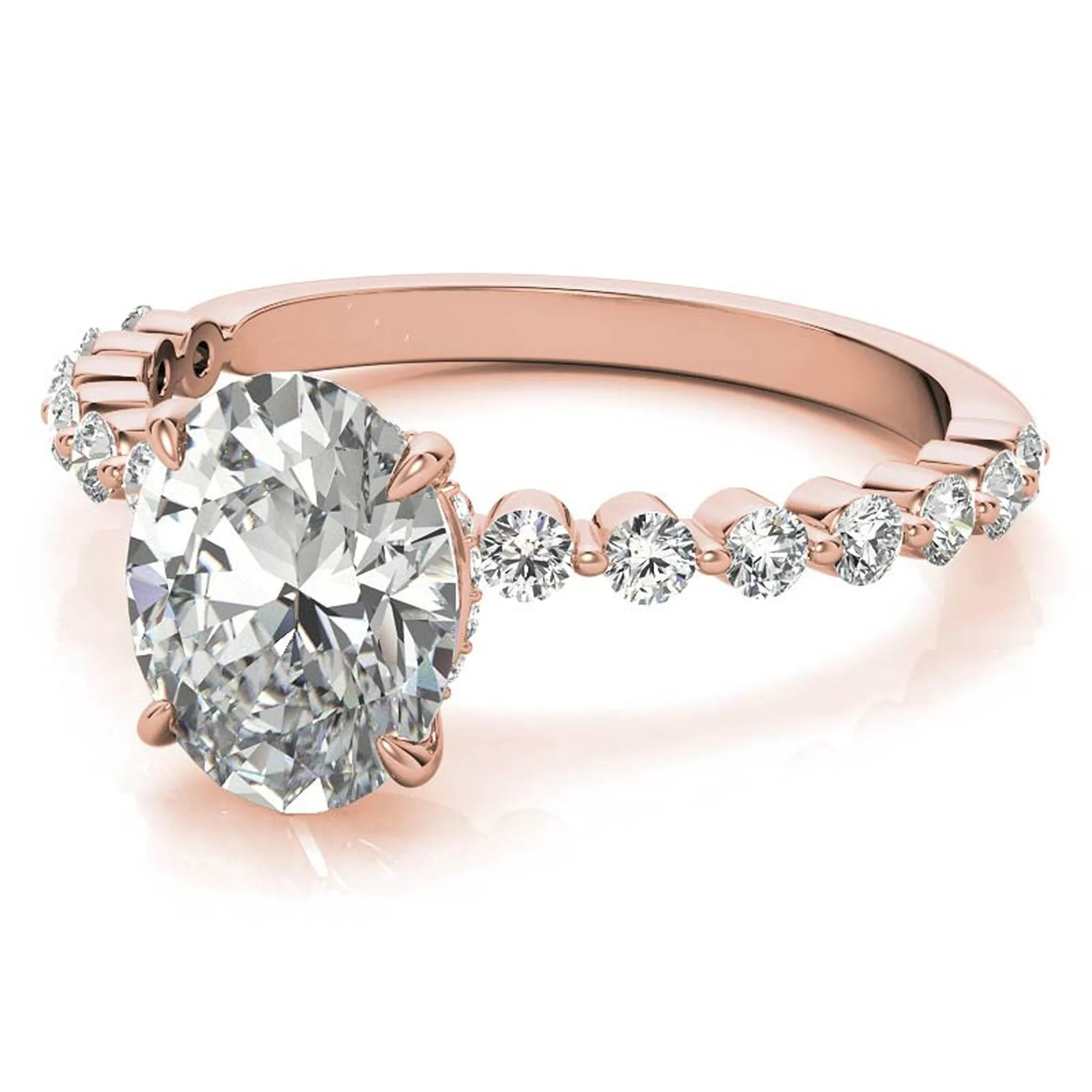Adjustable 925 Sterling Silver Classic Rose Gold Pave Diamond Engagement Ring – Perfect for Women