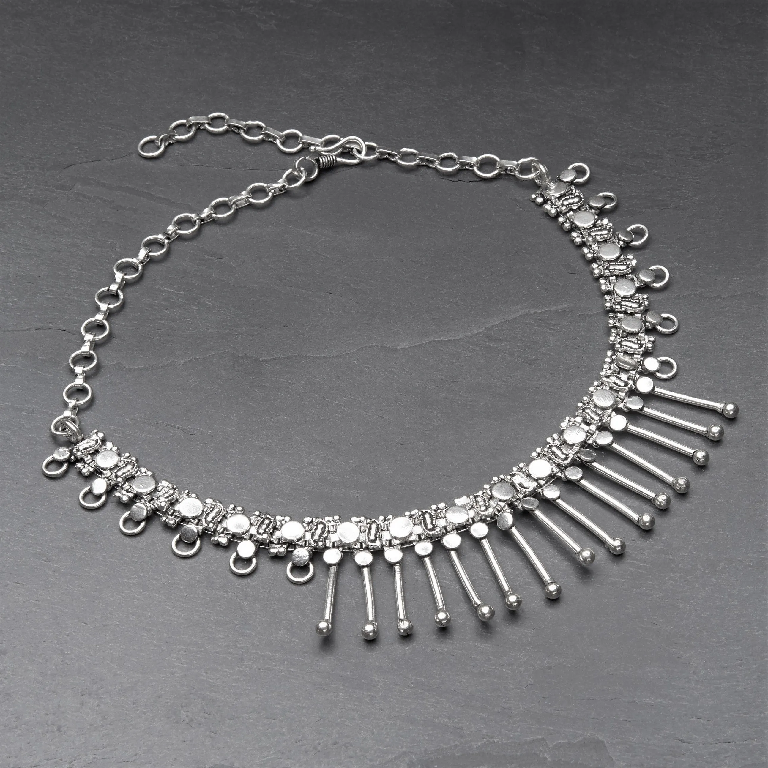 Adjustable Indian Tribal Silver Necklace