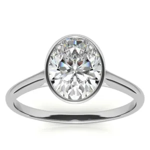 Adjustable Minimalist Sterling Silver White Gold Oval Cut Zircon Bezel Set Eangagement  Ring For Women