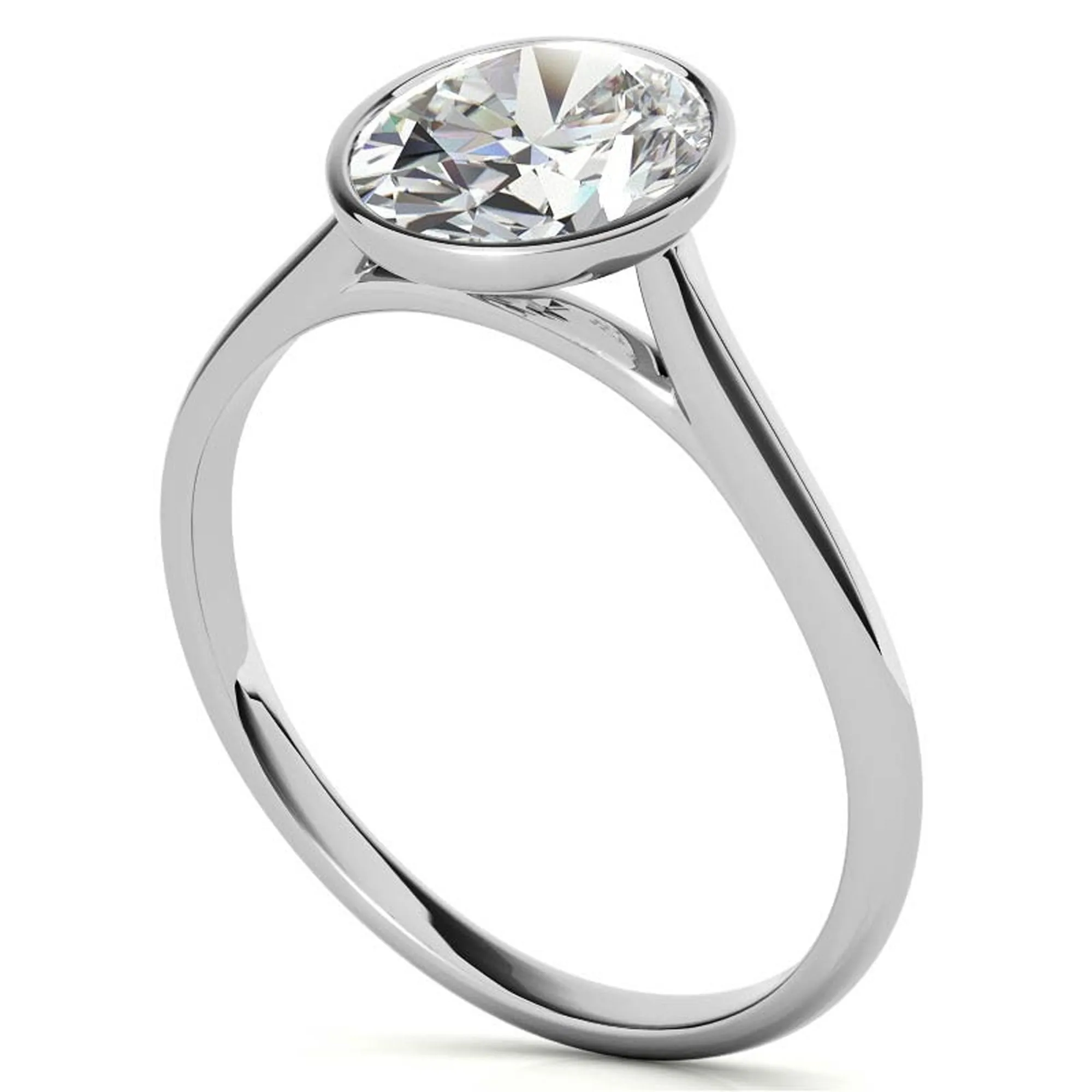 Adjustable Minimalist Sterling Silver White Gold Oval Cut Zircon Bezel Set Eangagement  Ring For Women