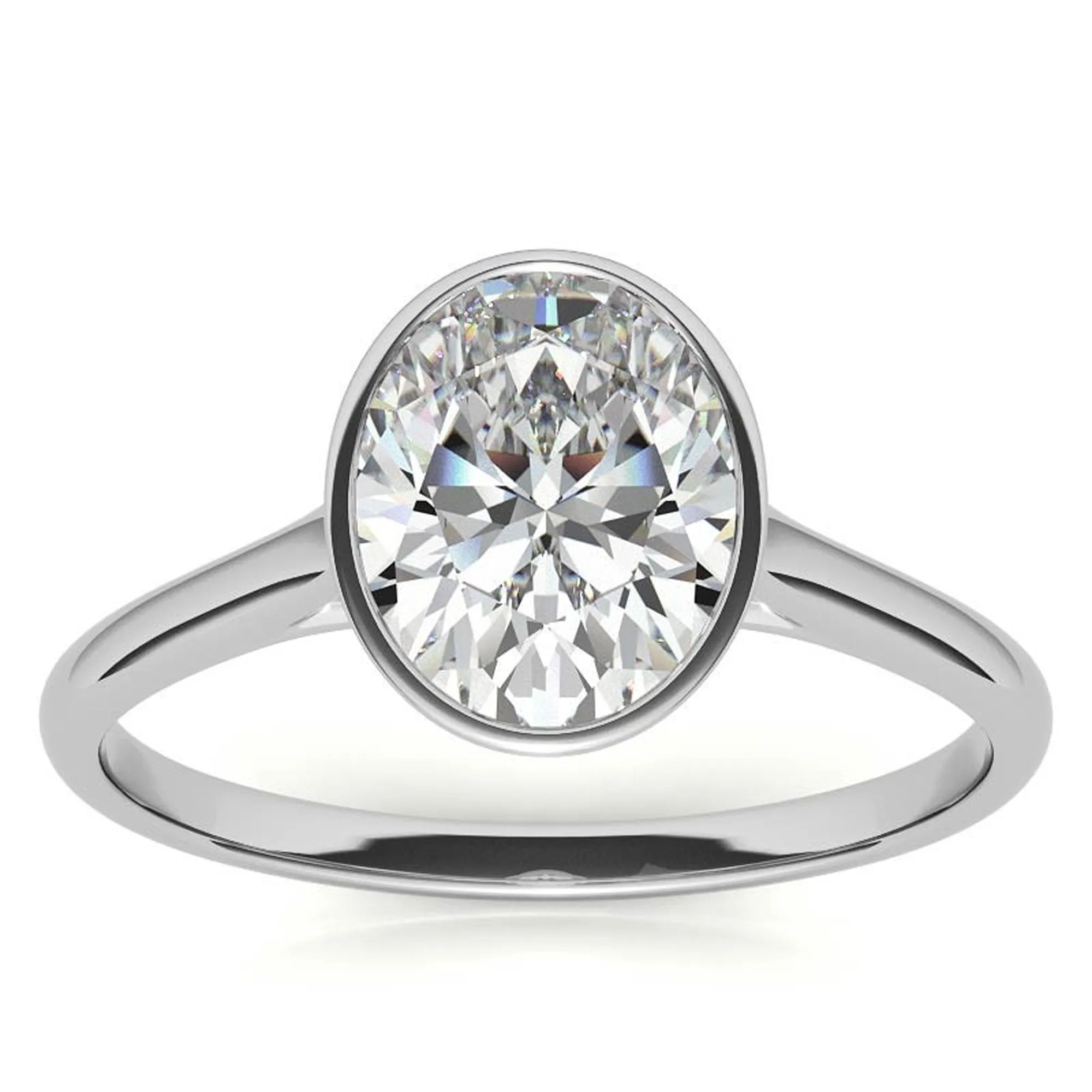 Adjustable Minimalist Sterling Silver White Gold Oval Cut Zircon Bezel Set Eangagement  Ring For Women