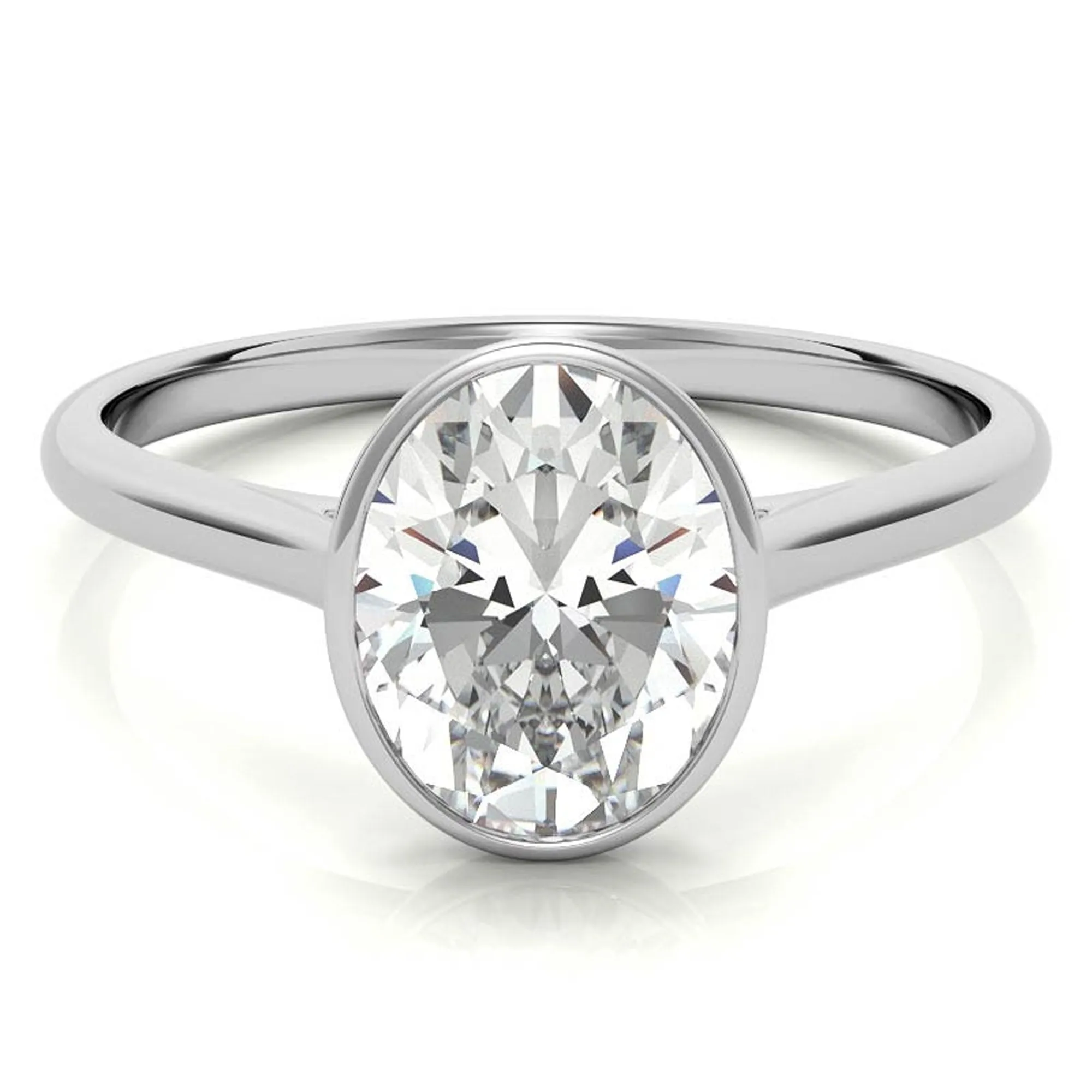 Adjustable Minimalist Sterling Silver White Gold Oval Cut Zircon Bezel Set Eangagement  Ring For Women