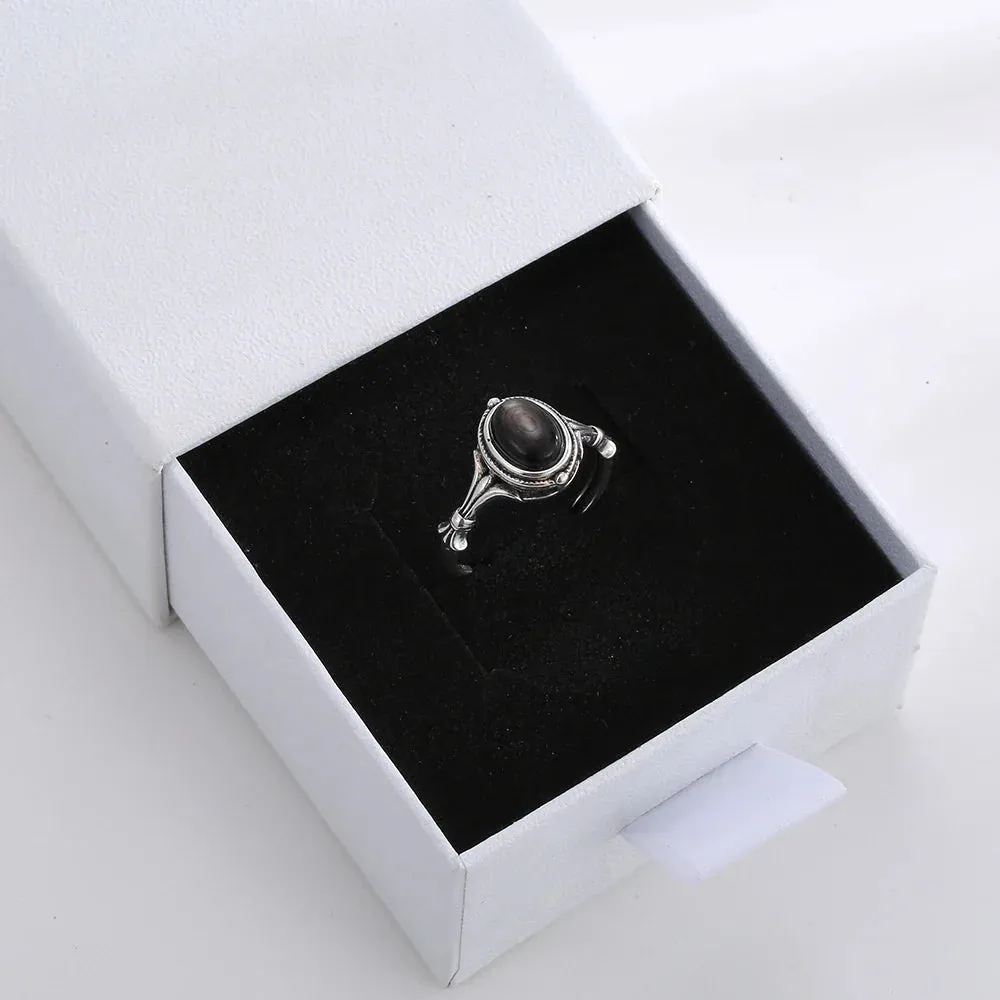 Adjustable Ring "Spiritual Reflection" in Hypersthene & Silver