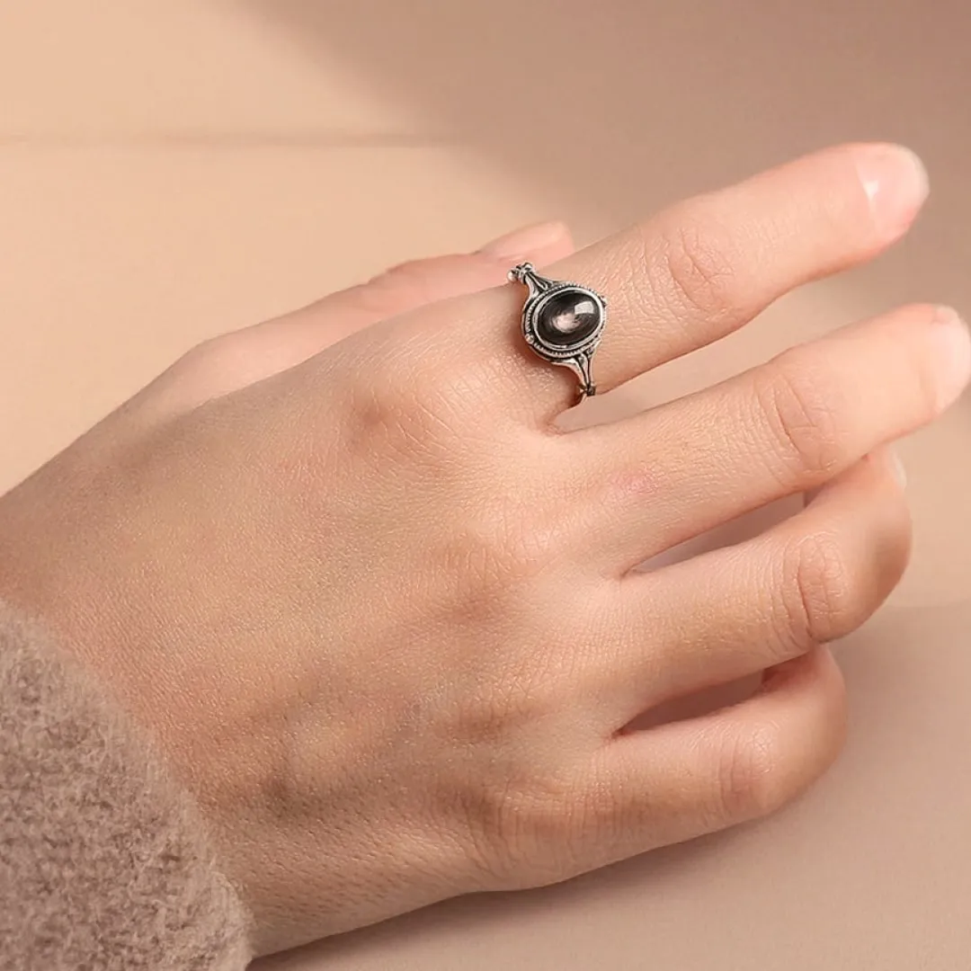 Adjustable Ring "Spiritual Reflection" in Hypersthene & Silver