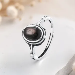 Adjustable Ring "Spiritual Reflection" in Hypersthene & Silver