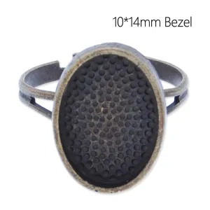 Adjustable ring with 10x14mm oval Bezel,Zinc alloy filled,Antique bronze finished,20pcs/lot