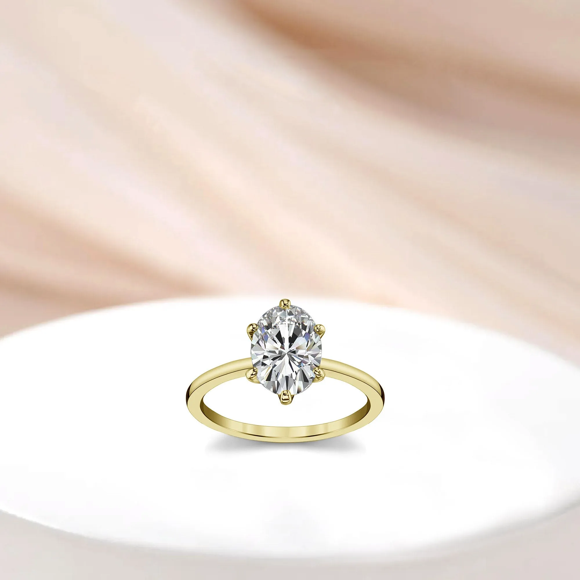 Adjustable Sterling Silver Minimalist Yellow Gold Oval Cut Zircon Solitaire Ring For Women