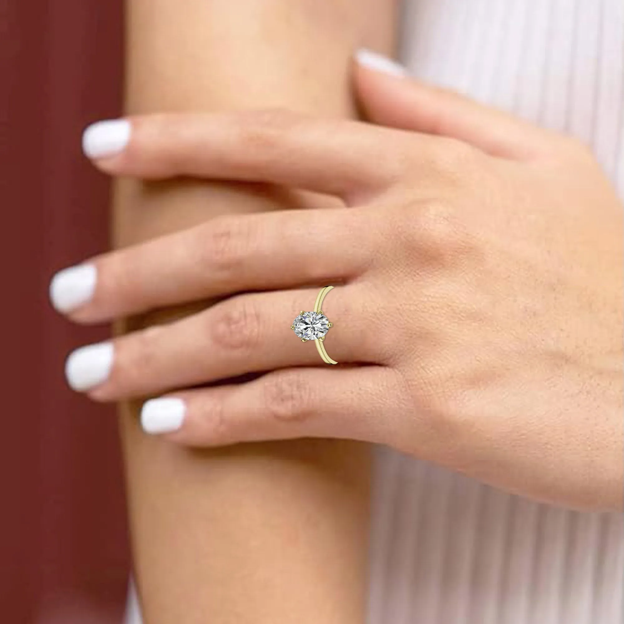 Adjustable Sterling Silver Minimalist Yellow Gold Oval Cut Zircon Solitaire Ring For Women