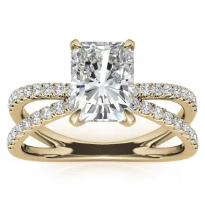 Adjustable Sterling Silver Radiant-Cut Yellow Gold Split Shank Solitaire Ring – Perfect for Engagements
