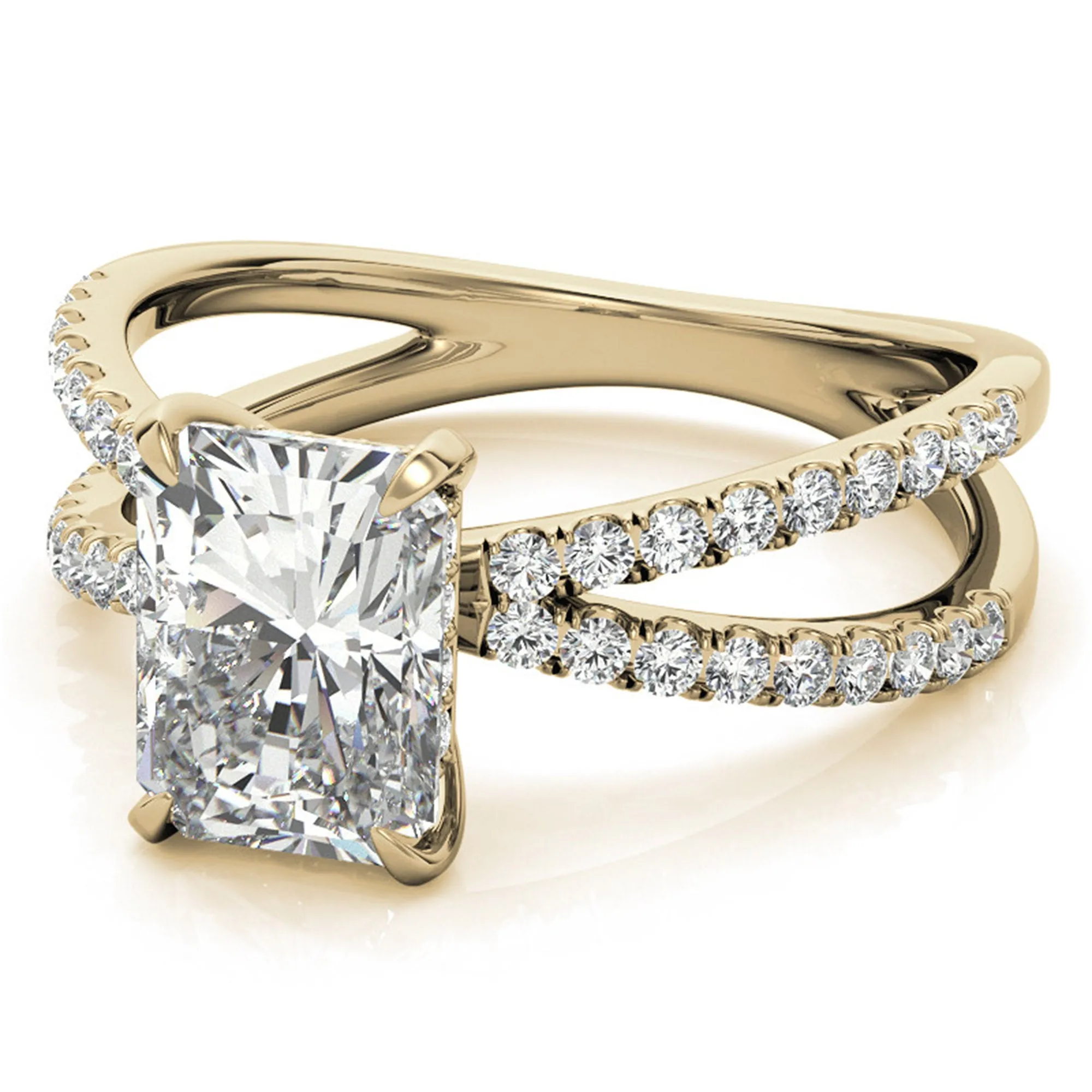 Adjustable Sterling Silver Radiant-Cut Yellow Gold Split Shank Solitaire Ring – Perfect for Engagements