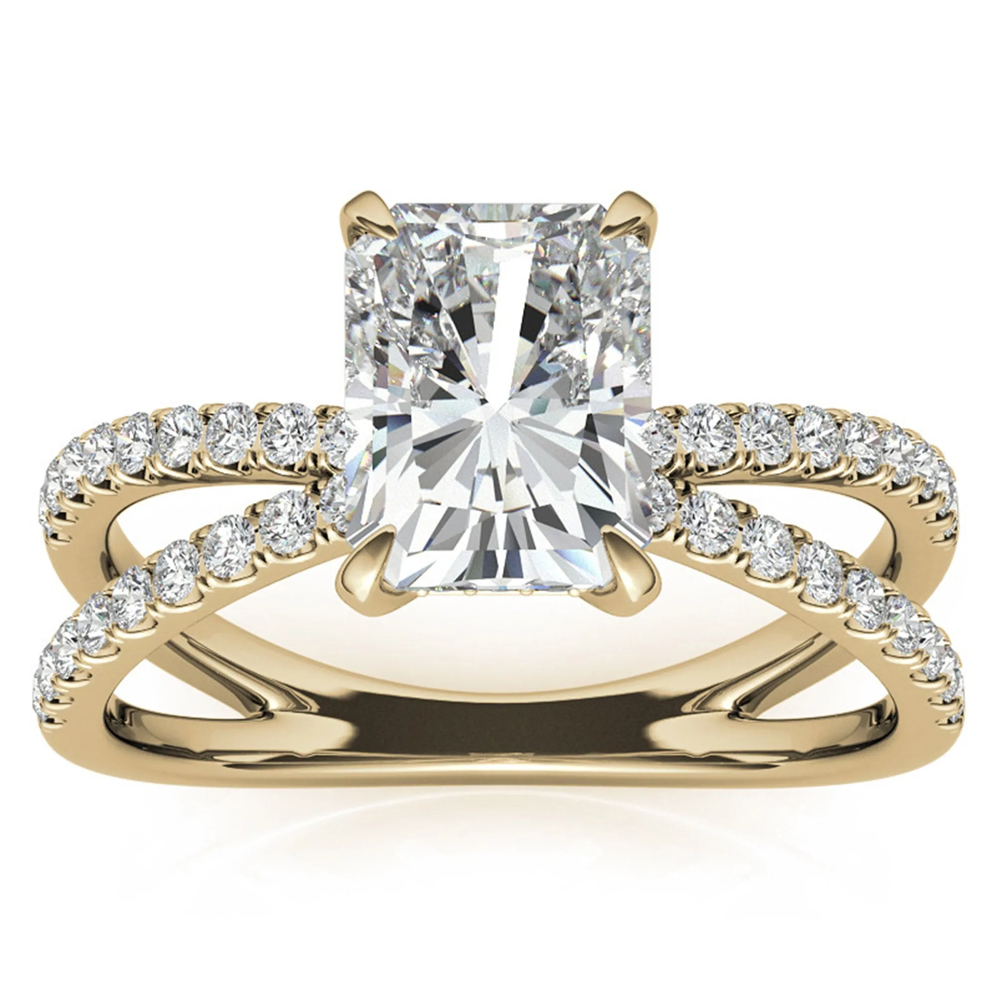 Adjustable Sterling Silver Radiant-Cut Yellow Gold Split Shank Solitaire Ring – Perfect for Engagements