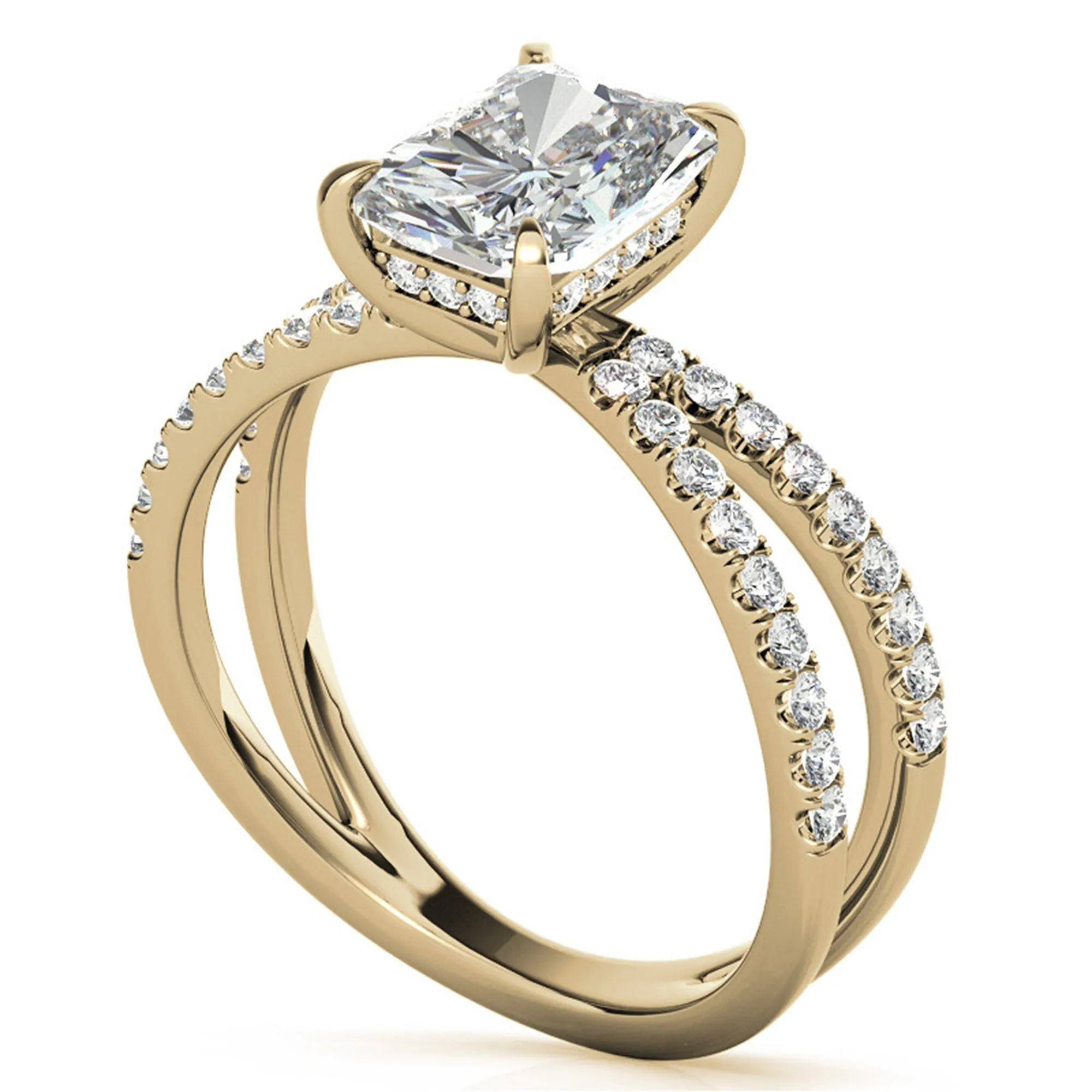Adjustable Sterling Silver Radiant-Cut Yellow Gold Split Shank Solitaire Ring – Perfect for Engagements