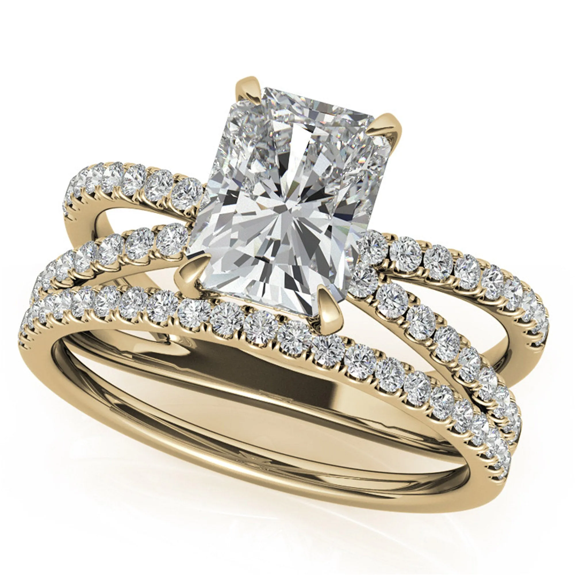 Adjustable Sterling Silver Radiant-Cut Yellow Gold Split Shank Solitaire Ring – Perfect for Engagements