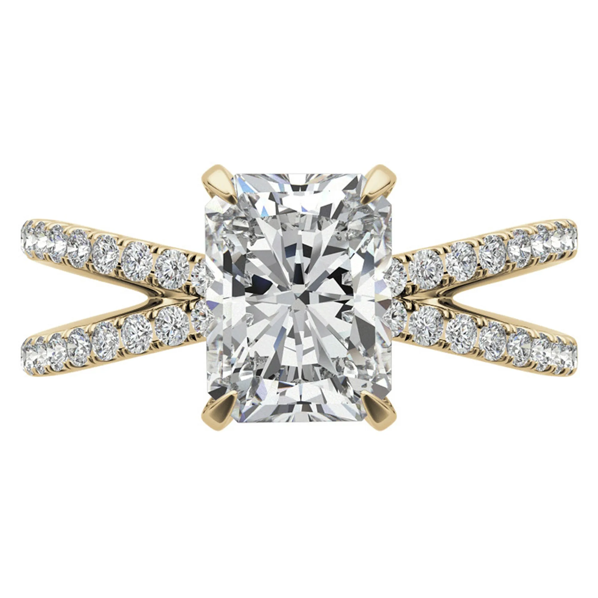 Adjustable Sterling Silver Radiant-Cut Yellow Gold Split Shank Solitaire Ring – Perfect for Engagements