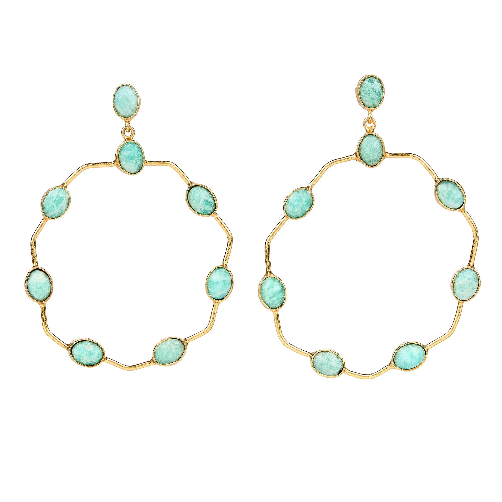 Amazonite Large Open Statement Hoops: Amazonite