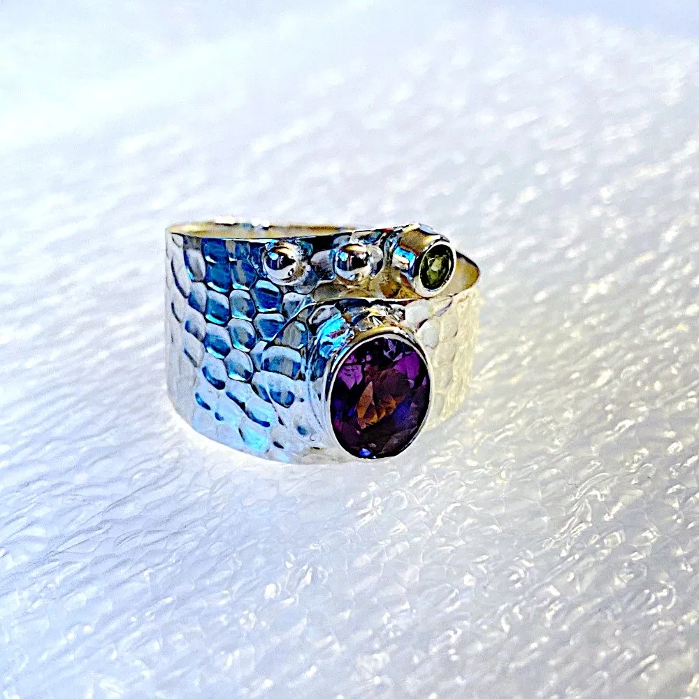 Amethyst and Sterling Silver Adjustable Ring