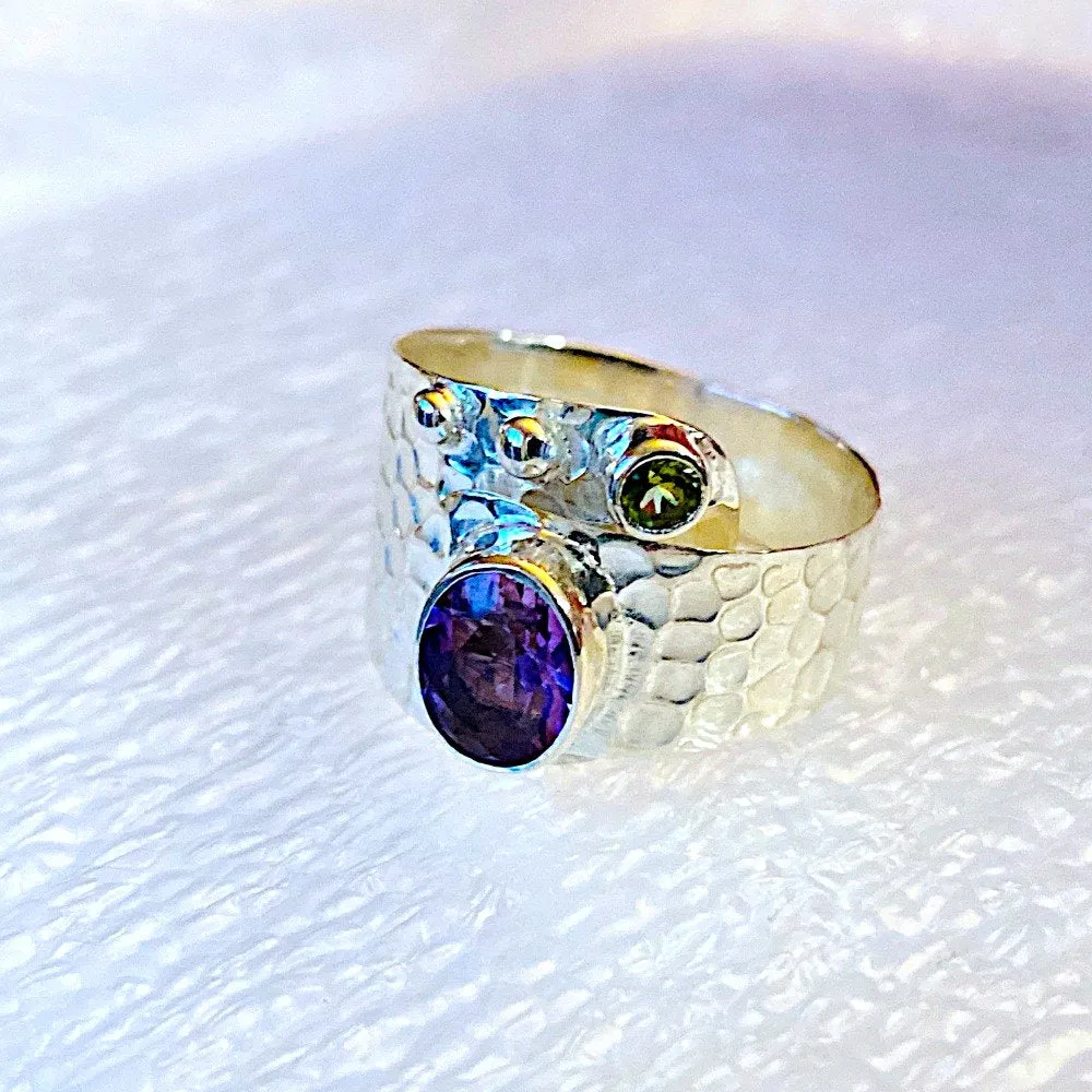 Amethyst and Sterling Silver Adjustable Ring