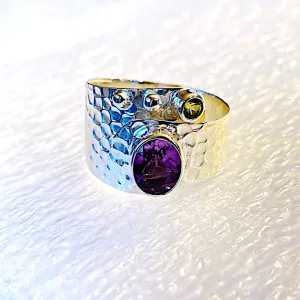 Amethyst and Sterling Silver Adjustable Ring