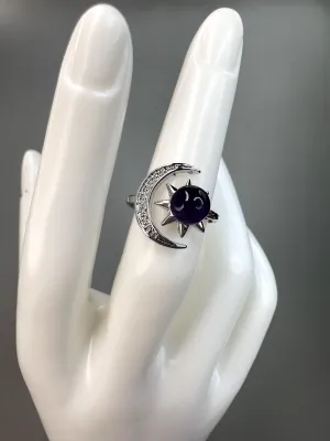Amethyst Sun and Moon Ring | Adjustable | Silver Plated