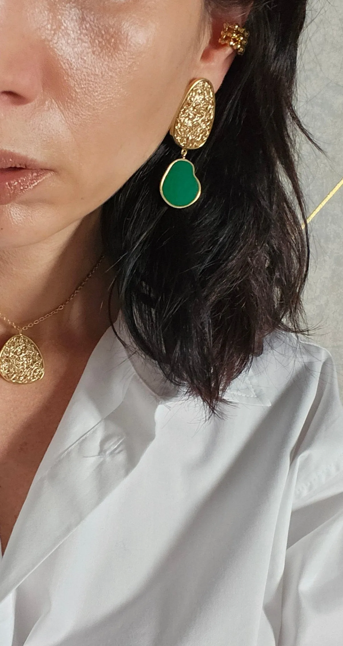 Ancestral Green/Gold Drop Statement Earrings