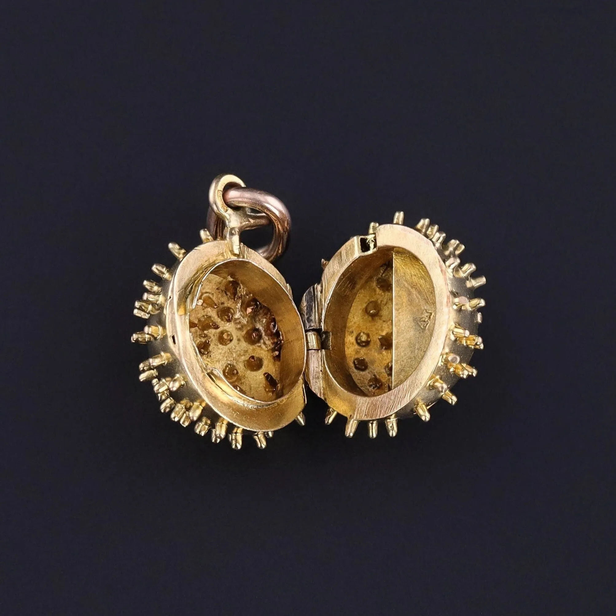 Antique Garnet Chestnut Locket of 14k Gold