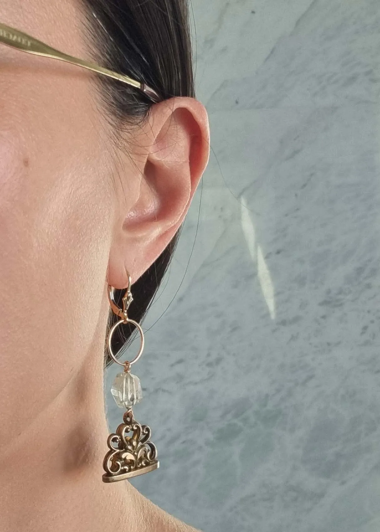 antique treasures | Antique bow and watch fob green amethyst earrings