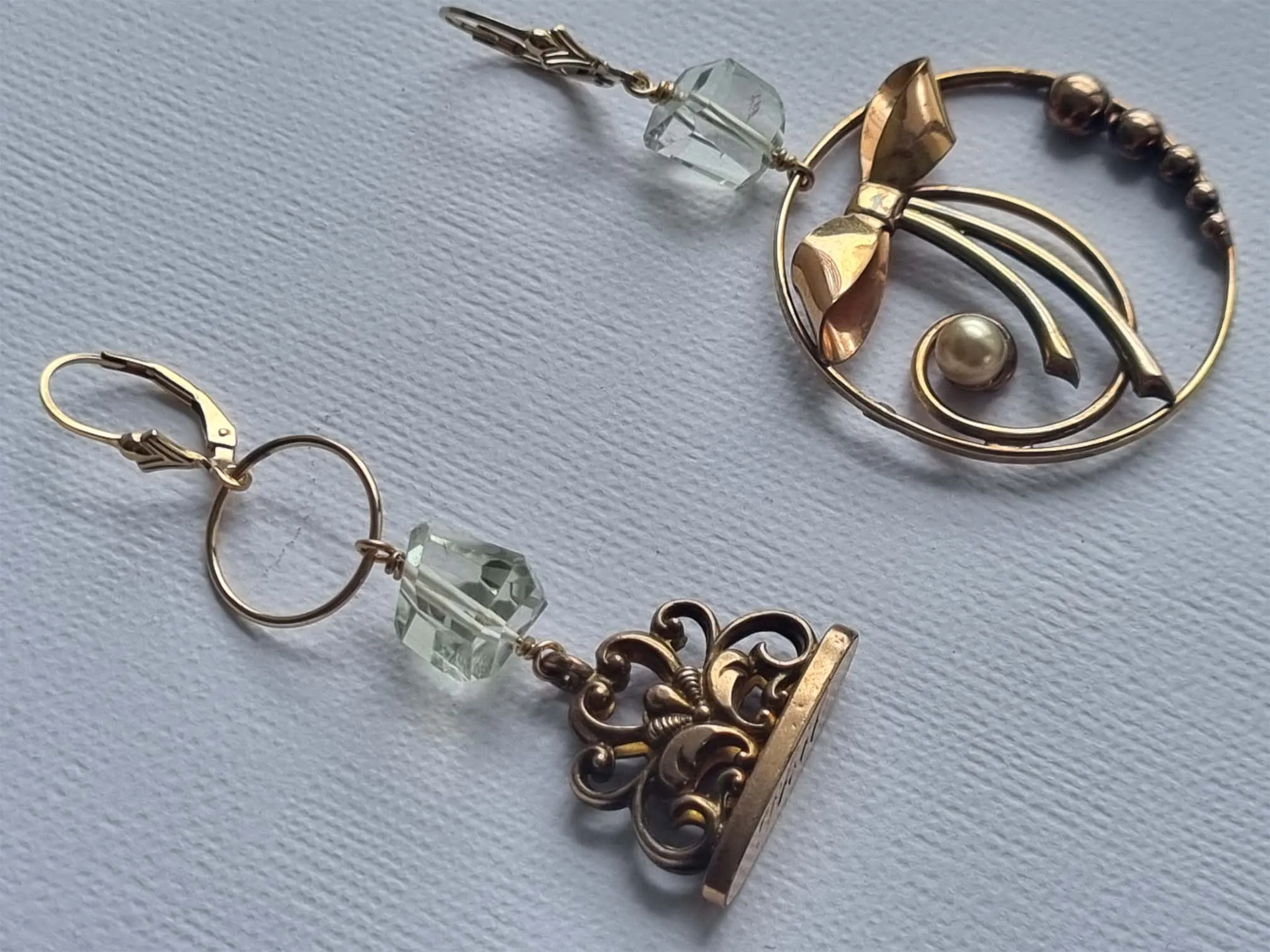 antique treasures | Antique bow and watch fob green amethyst earrings