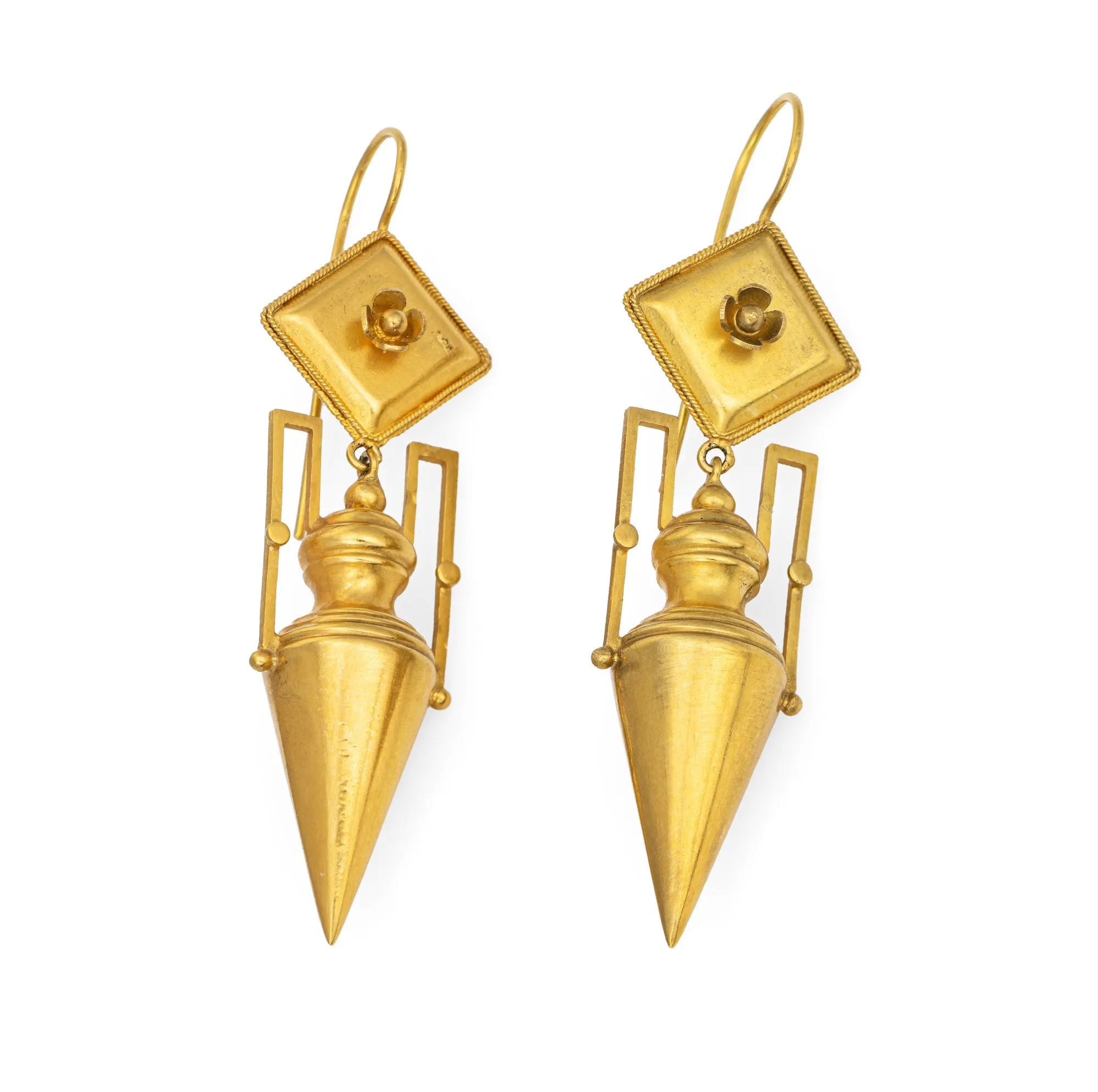 Antique Victorian Amphora Drop Earrings 15k Yellow Gold Archaeological Revival