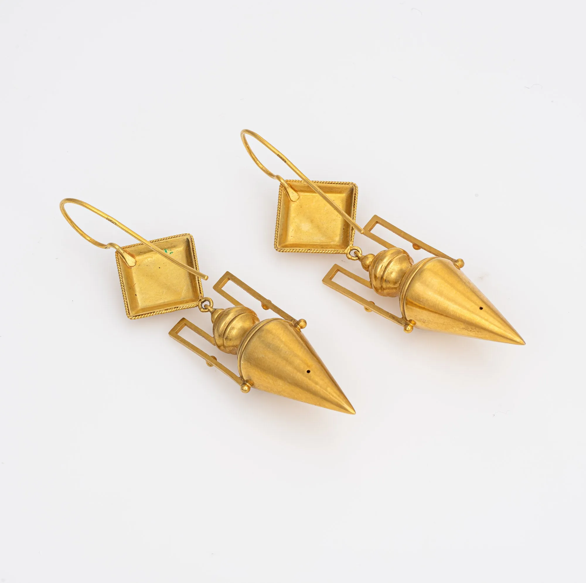 Antique Victorian Amphora Drop Earrings 15k Yellow Gold Archaeological Revival