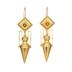 Antique Victorian Amphora Drop Earrings 15k Yellow Gold Archaeological Revival