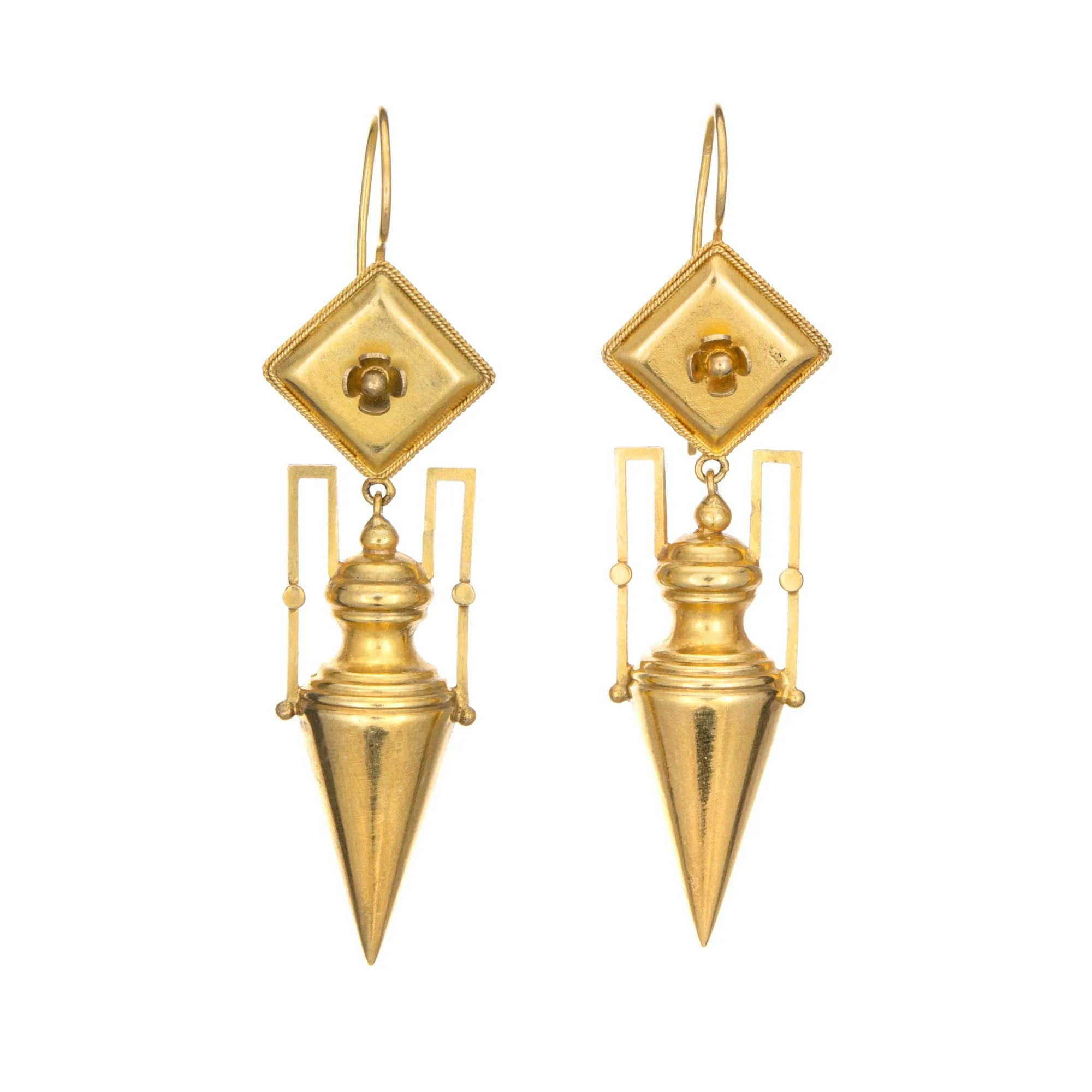 Antique Victorian Amphora Drop Earrings 15k Yellow Gold Archaeological Revival