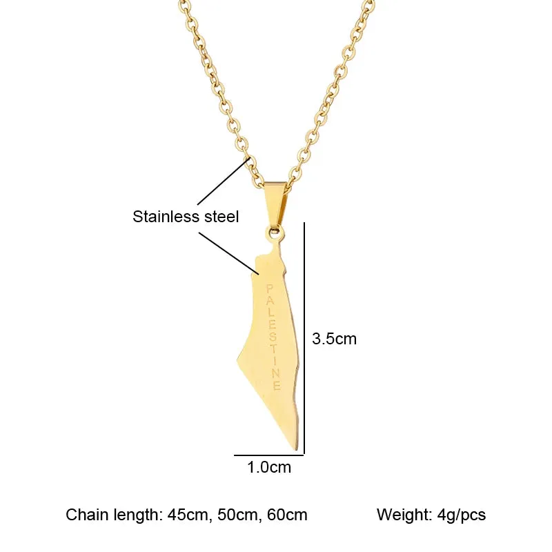 Arabic Palestine Map Pendant Necklaces Stainless Steel Gold Silver Color Middle East Men Women Ethnic Jewelry Gift
