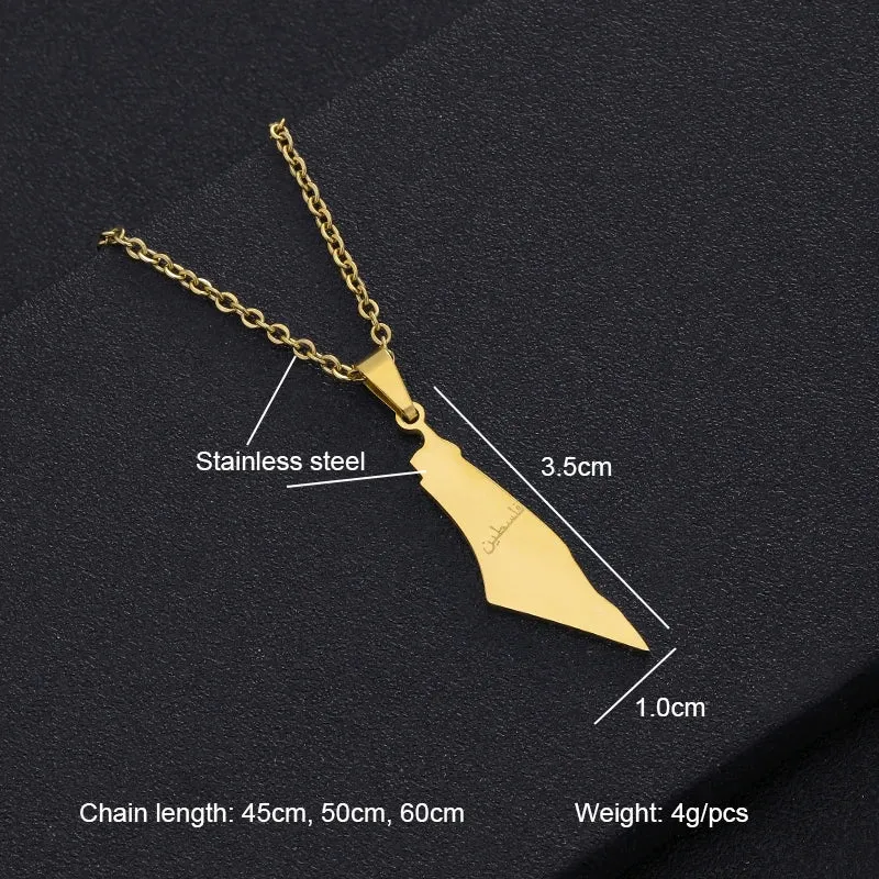 Arabic Palestine Map Pendant Necklaces Stainless Steel Gold Silver Color Middle East Men Women Ethnic Jewelry Gift