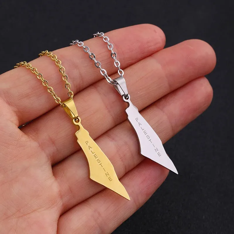 Arabic Palestine Map Pendant Necklaces Stainless Steel Gold Silver Color Middle East Men Women Ethnic Jewelry Gift