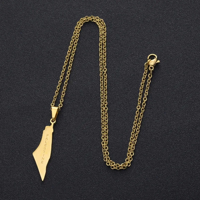 Arabic Palestine Map Pendant Necklaces Stainless Steel Gold Silver Color Middle East Men Women Ethnic Jewelry Gift
